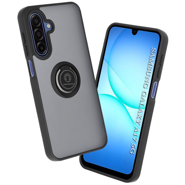 Husa de protectie pentru Samsung Galaxy A17 5G premium cu inel stand rotativ, suport magnetic si bumper anti-alunecare - negru