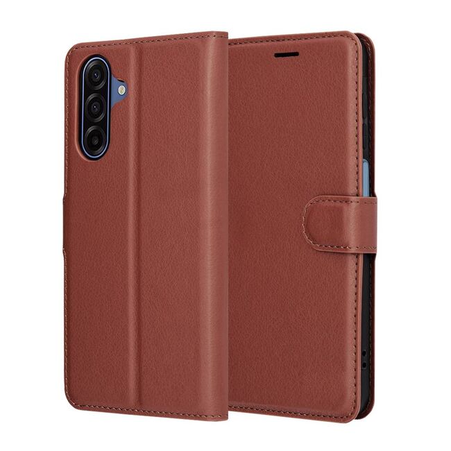 Husa pentru Samsung Galaxy A17 5G tip carte cu inchidere magnetica, compartimente pentru carduri si functie stand, maro