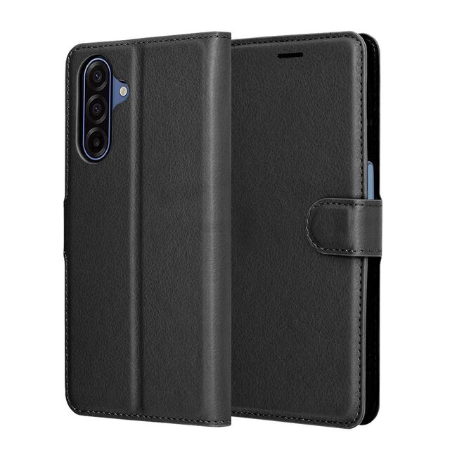 Husa pentru Samsung Galaxy A17 5G tip carte cu inchidere magnetica, compartimente pentru carduri si functie stand, negru