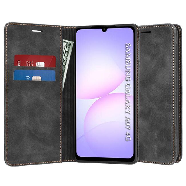 Husa tip carte pentru Samsung Galaxy A07 4G Retro Business cu inchidere magnetica, negru