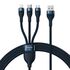 Cablu de date si incarcare 3 in 1 Baseus - Data Cable Flash Series 2 USB 3.0 la USB Type-C, Lightning, Micro-USB Fast Charging 66W, 1.2 m - negru