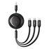 Cablu de date si incarcare 3 in 1 Baseus - Data Cable Free2Draw USB 3.0 la USB Type-C, Lightning, Micro-USB Fast Charging 100W, retractabil, 1.1 m - negru